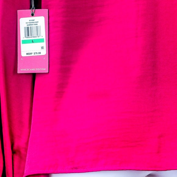 NWT Vince Camuto Fuchsia Fury Keyhole Bishop Sleeve Top - L - Picture 5 of 9